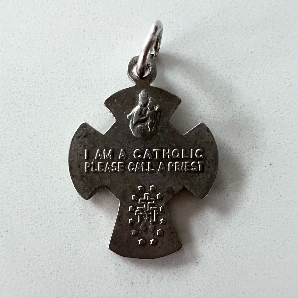 Vintage Catholic Scapular Sterling Silver Father Son Holy Ghost Dove Cross - Picture 4 of 4